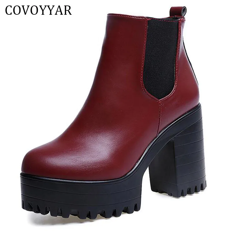 COVOYYAR/ г., винтажные ботильоны на массивном каблуке, женские весенне-осенние модные ботинки, женская обувь черного и красного цвета, размер 40, WBS279