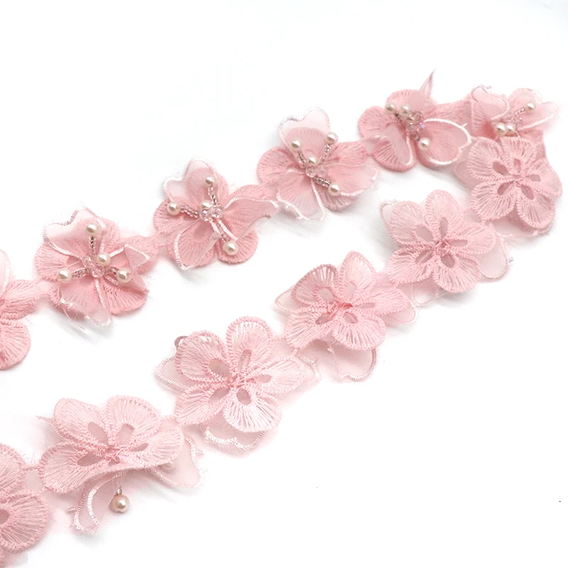 Lace Sewing Supplies Pearl Flower Organza Lace Trim Knitting Wedding Lace Embroidered DIY Patchwork Ribbon