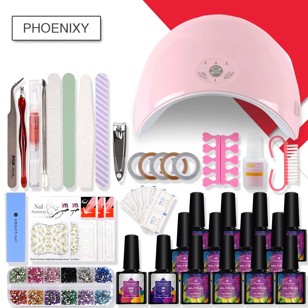 

6/12/20 Color Gel Nail Polish Varnish Extension Kit with 36w Led Uv Nail Lamp Kit for Manicure Set Acrylic Nails Art Tools