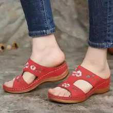 

Summer New Women Shoes Hollow Flower Embroidery Women's Sandals Wedge Heel Large Size Women's Slippers