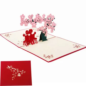 

3D Pop Up Greeting Cards Cherry Tree Love Valentine Anniversary Easter Birthday Gift Postcard for new Year decoration