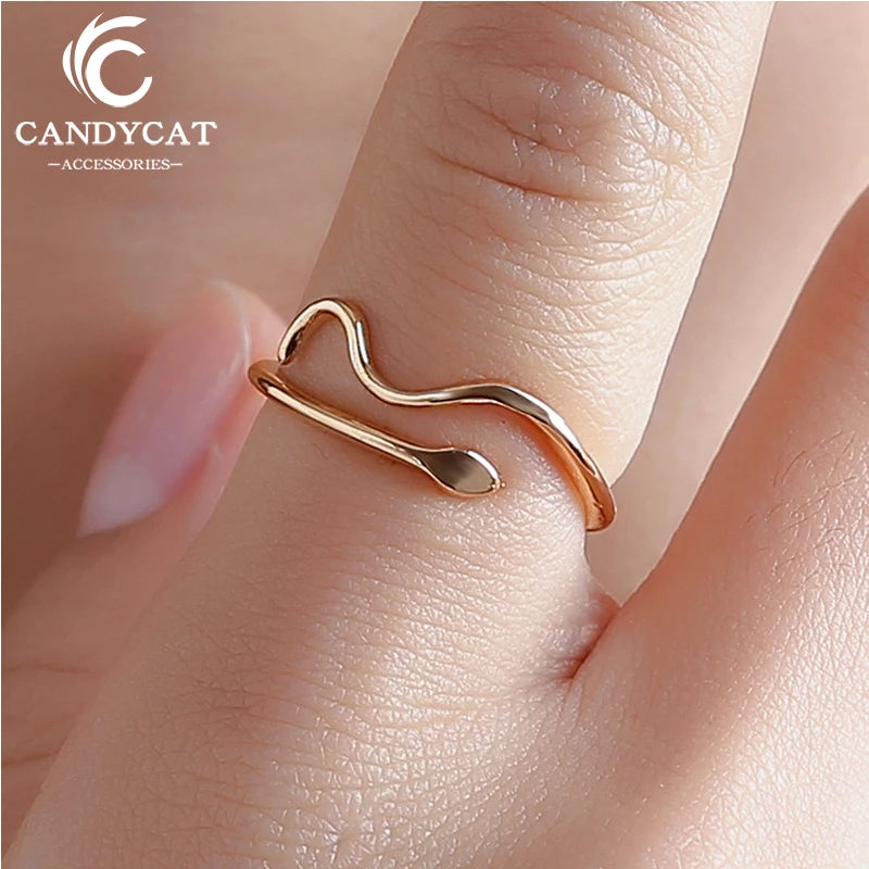 

Statement Snake-Shaped Ring For Women Simple Water Ripple Open Adjustable Wedding Ring Couple Fashion Ring Bague Femme Wholesale