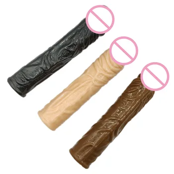 19CM Silicone Penis Sleeve Extender Realistic Penis Reusable Condom Extension Sex Toy for Men Cock Enlarger Condom Sheath Delay 2