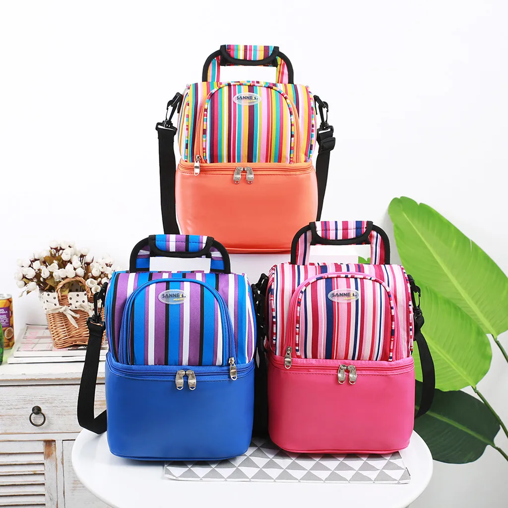 

Portable Double-layer Picnic Bag Cloth Lunch Bags Insulated Lunch Bag For Women Men Kids Cooler Adults Tote Food Lunch Box