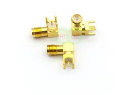 Adaptador de conector RF de montaje en PCB, 100 piezas, oro SMA hembra, ángulo recto, nuevo