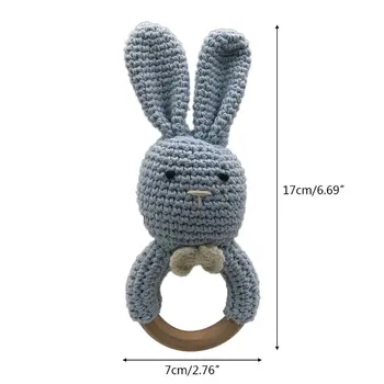 

Baby Bunny Ear Teether Wooden Crochet Teething Ring Newborn Sensory Shower Gift