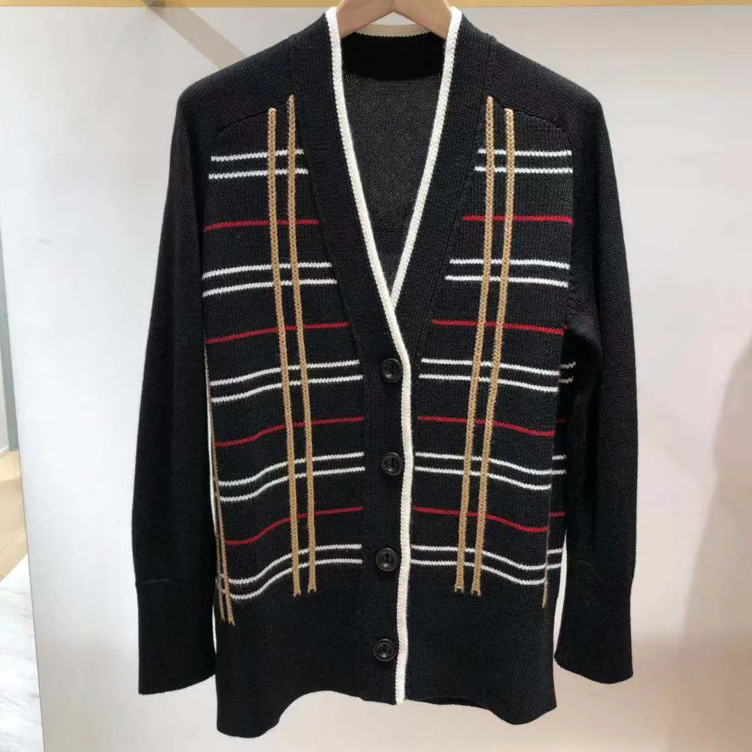 ^*Best Offers Women Sweater New V-Neck Long Sleeve Plaid Jacquard Knitted Cardigan