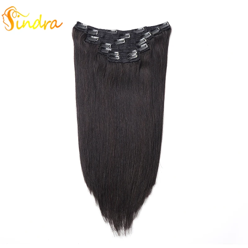 

Sindra Brazilian Remy Hair 90g 120g 1B Color 14 inch-24 inch Natural Straight Clip In Human Hair Extensions