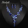 Luxury Big Blue Water Drop Flower Crystal Bridal Jewelry Sets Women Statement Gold Color Necklace Earrings Set For Wedding ► Photo 1/6