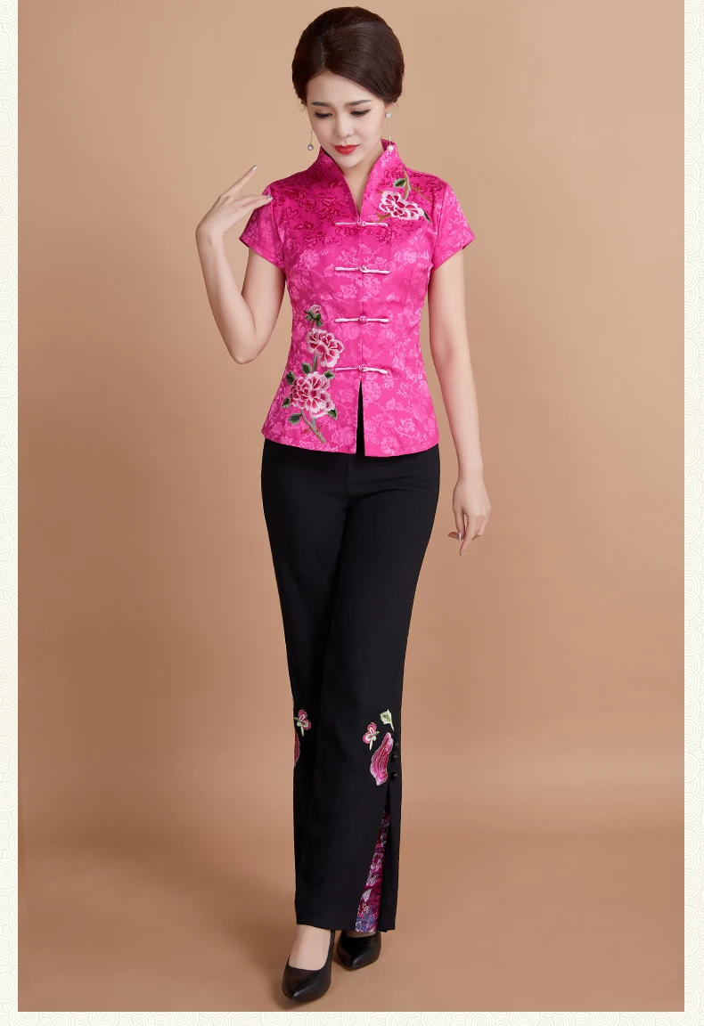 Blusas mujer, хлопковая и льняная рубашка чонсам, летнее платье с короткими рукавами в китайском стиле, костюм Тан, комбинезон в китайском народном стиле
