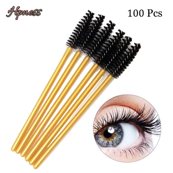 

100Pcs Eyelashes Extension Brush Mascara Wands Applicator Disposable Cosmetic Brush Eyebrow Brush Gold Handle Black Brush