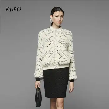 

Brand Designer Winter Elegant Women Striped Imitation Lamb Hair Thick Loose Luxury Coat Female 2019 Christmas Cardigan Office