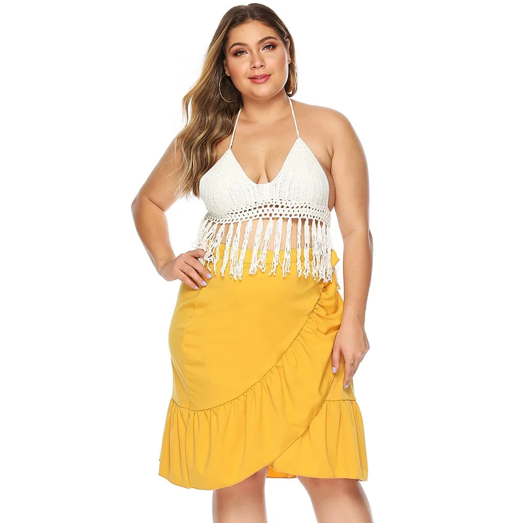 

Skirts Women Solid Ruffles Loose Bandage Beach Plus Size Irregular Skirt Large Size Hot Sale Elegant Short Skirt Summer 2020
