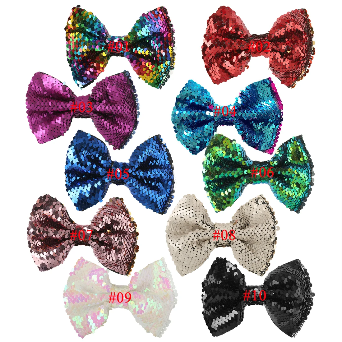 10pcs/lot 5" Big Reversible Sequin Bows With Clips Blingbling Rainbows With Alligator Clips Glitter Bows Hairpin