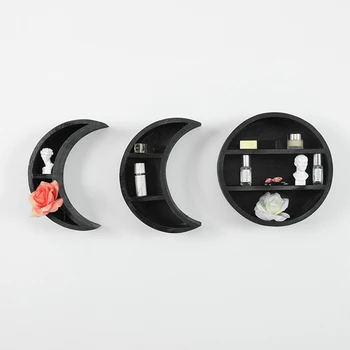 

Hanging Wooden Shelf Wall Mounted Floating Moon Shelves Home Wall Decor for Living Room Bedroom Bathroom Kitchen HYD88