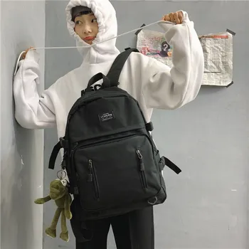 

Solid Color Simple Middle School Student Bag 2020 New Vertical Zipper Large Capacity Campus Shoulder Laptop Backpack Female