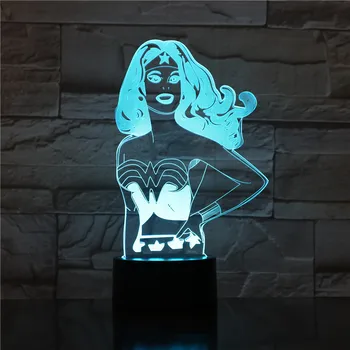 

3D Lamp Wonder Woman Justice League Battery Powered 7 Color with Remote Unique Present for Children Led Night Light Lamp