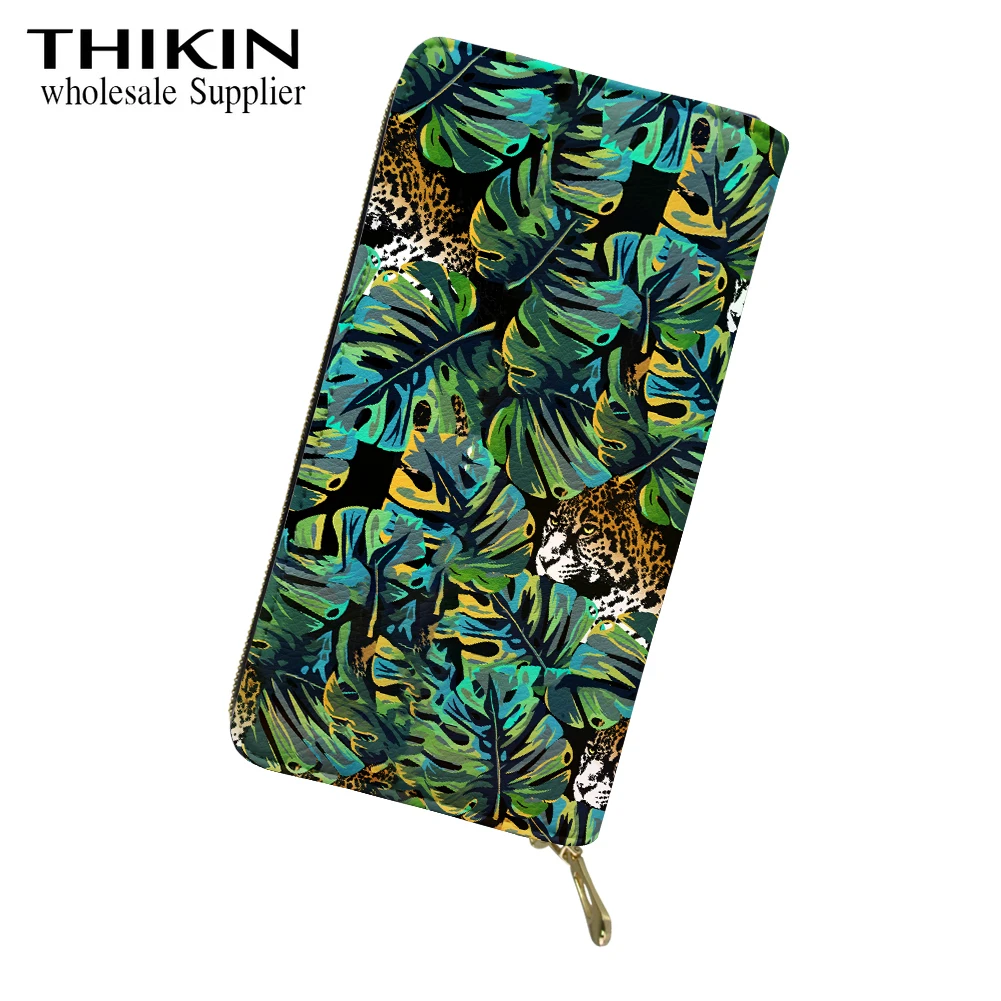 

THIKIN Palm Leaf Tiger Pattern Daily Tote Long Wallets for Women 3D Funny Pattern Design Leather Luxury Card Holder Money Bags