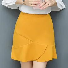 Женская юбка-годе, однотонные юбки Tumpet, стильная женская офисная одежда с оборками, юбка с высокой талией, Женская длинная юбка в пайетках, большие размеры