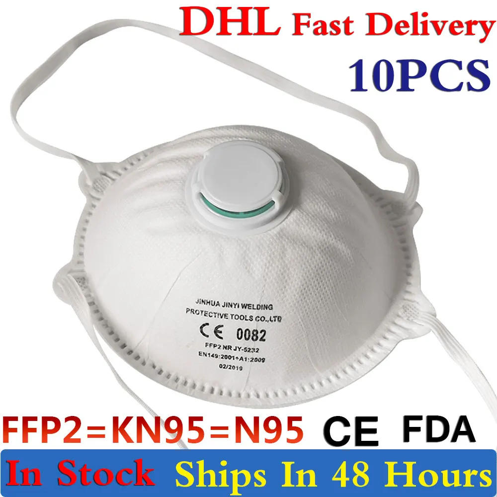 

10PCS KN95 Anti Dust Mask FFP2 Filter Respirator With Valve Face Masks 99% Filtration N95 Masks Dustproof Anti-fog PM2.5 DHL