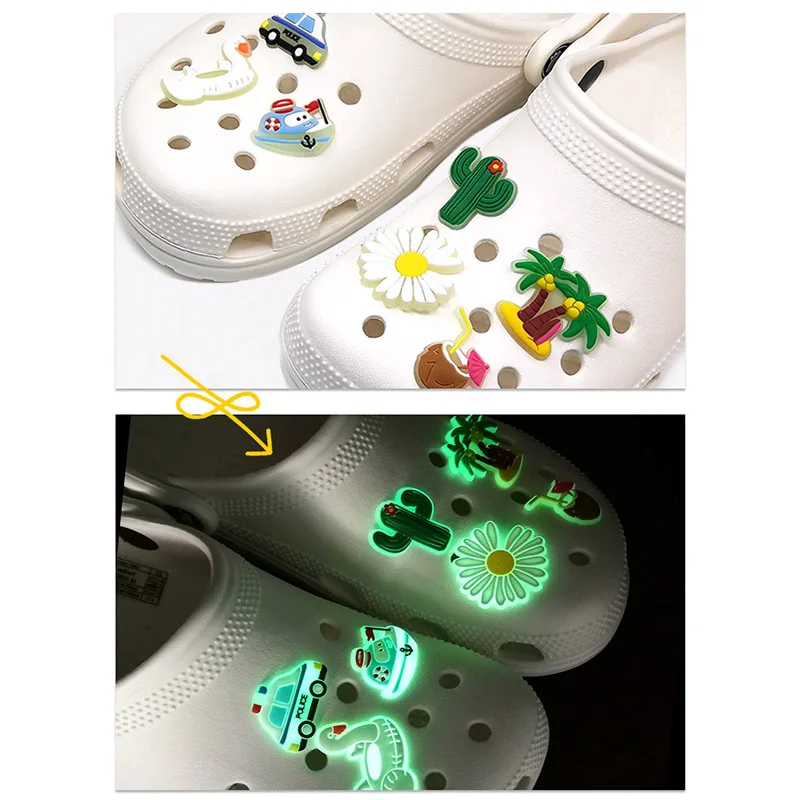 7pcs Luminous Rainbow & Unicorn Shoe Charms for Clog Sandals Shoes  Decoration DIY Accessories PVC Cute Croc Charms Glow in the Dark