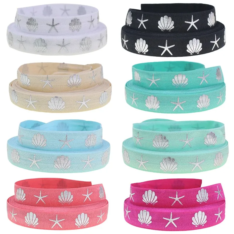 10yards-lot-5-8-15mm-silver-foil-starfish-shells-FOE-fold-over-elastic-for-DIY-hair