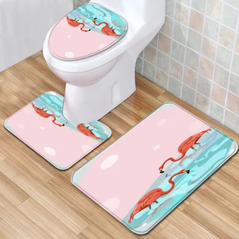 

Toilet Carpet Set Anti Slip Bathroom Doormat Shower Mat Flannel Soft Foot Rug Absorbent 3pcs Bath Mats Set