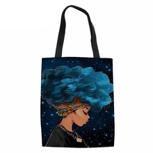 Cusotm принт женские хозяйственные сумки Складная Холщовая Сумка черная художественная АФРИКАНСКАЯ ДЕВУШКА Печать Многоразовые сумки для покупок женские Bolsa