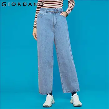 

Giordano Women Jeans Wide Leg Denim Mid Rise Jeans Slant Pockets Button Closure Zip Fly Vaqueros Mujer 05419084