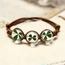 Богемский ручной Хрустальный Браслет четырехлистный клевер счастливый подвешиватель натуральный завод Сушеный браслет из цветов красочные женские подарки ювелирные изделия