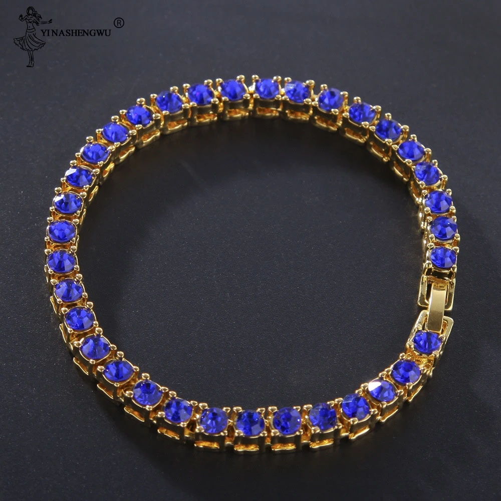 Хип хоп 5 мм 8 дюймов Bling Iced Out 1 ряд Многоцветный Стразы браслет золотой теннисные цепи браслеты Pulsera для женщин и мужчин ювелирные изделия