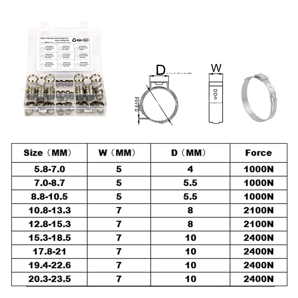 80 шт./компл. 5,8-23,5 мм одно ухо плюс нержавеющая сталь гидравлические хомуты для шланга уплотнительные зажимы труба топливный воздушный зажим