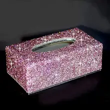 Прямоугольная коробка для салфеток из искусственной кожи для лица, держатель для салфеток, роскошная коробка ручной работы с кристаллами и бриллиантами для дома и офиса, автомобильный держатель