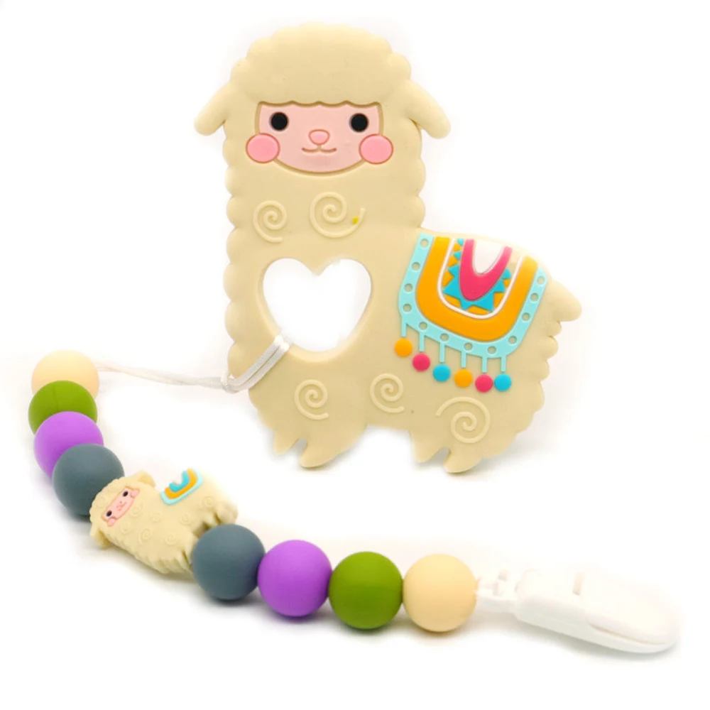 

Yellow Sheep Pacifier Clips With Teether Pendants For Baby Infant Pacifier Holder Handmade DIY BPA Free Food Silicone Pacifier
