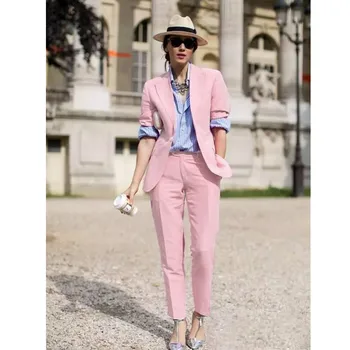 

Pink Women Suit Sets Blazer & 9 points pants Work Pants Suits 2 Piece Sets Office Lady Suits Women Outfits Spring New 2019