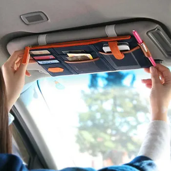 

DIDIHOU 1pc Car Sun Visor Hanging Organizer Eyeglasses Sundries Holder Clip Credit Card Ticket Package Clamp Leather Storage Bag