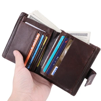 

Men RFID Blocking Wallet Vintage Leather Short Purse Bifold with Coin Pocket 517D