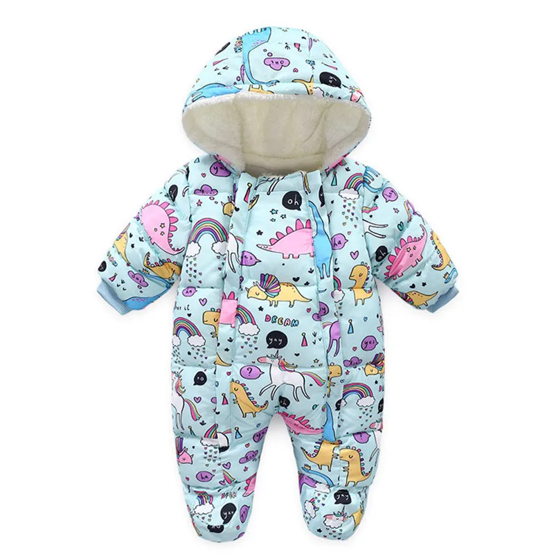 

Infant Romper Elephant Car Print Plus Velvet Hooded Baby Wear 2019 Winter