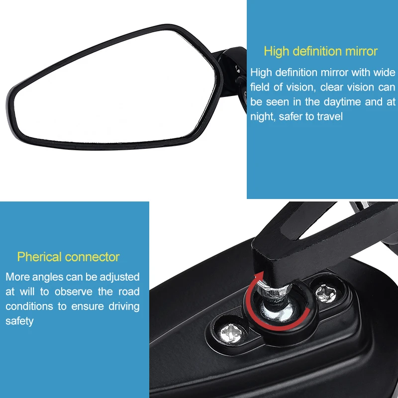 SPEEDWOW 1 Set Universal Motorcycle 22mm Rearview Mirror Motorbike Bike Handlebar Rear View Mirrors Kits
