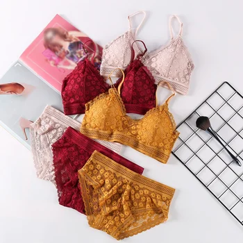 

French Style Lace Beauty Back Underwear New Women Comfortable Skin-friendly Bra Panties Set