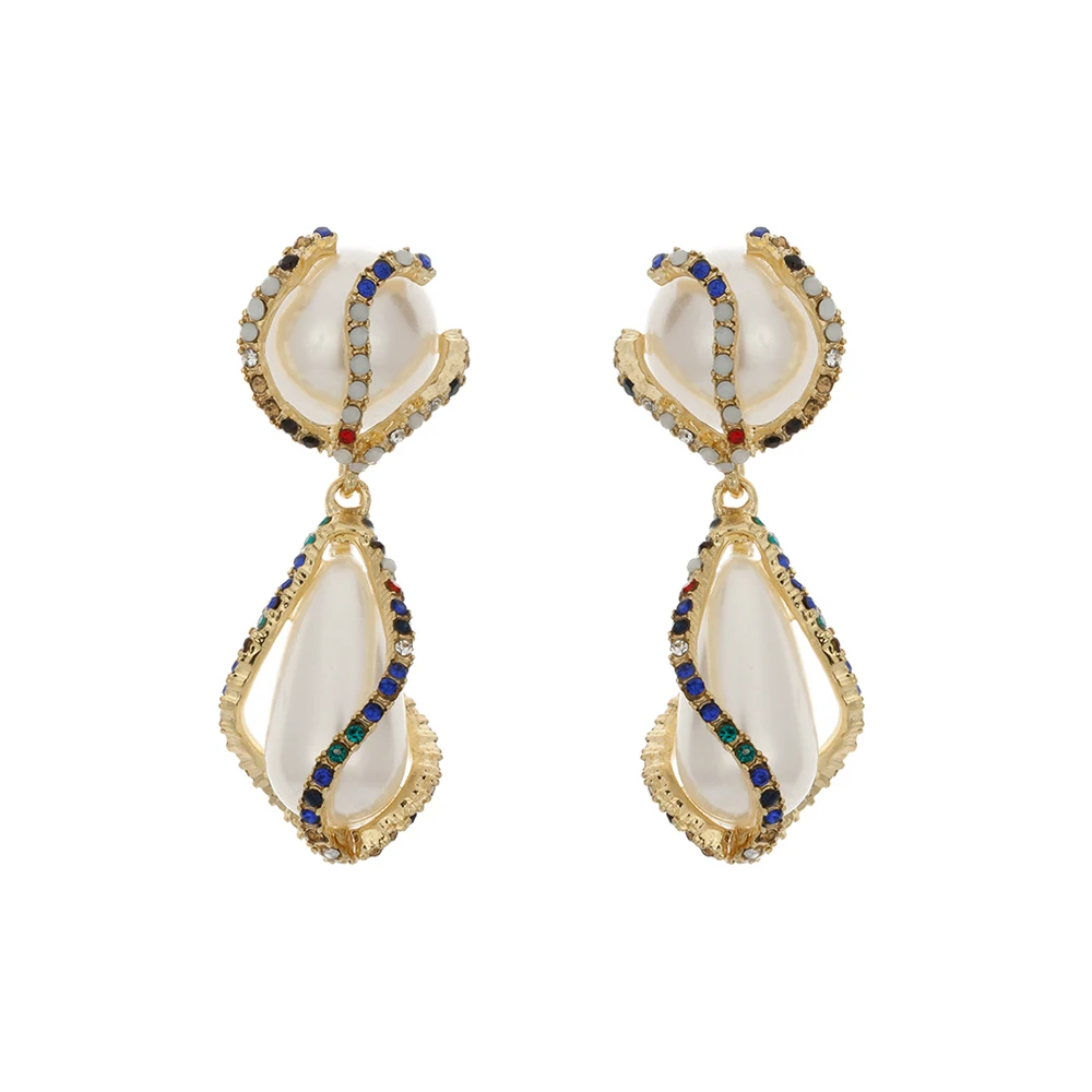 YMYW Elegant Imitation Pearl Rhinestone Waterdrop Earrings Wedding Party Fashion Charm Luxury Dangle Earrings Jewelry for Women - Окраска металла: Золотой цвет
