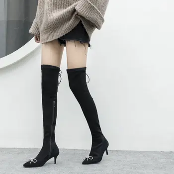 

Genuine Leather Over The Knee Boots Women Party Night Club Shoes Woman Autumn Winter Socks Boots thin High Heels