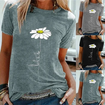 

2020 Women's Flower Printed Top Round Neck Short Sleeve T-shirt Summer Top Loose T-shirt