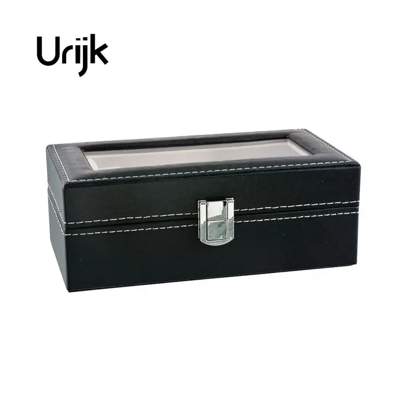 HOT Sale  Black High-grade PU Leather Case Elasticity Clamshell Watch Box Storage Boxes Christmas Birthday Gi