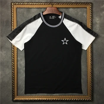 

PPFRIEND Summer New Unisex T-Shirt Men Women 100% Cotton Stitching sleeve embroidery star Casual T shirt High Quality Male Tee