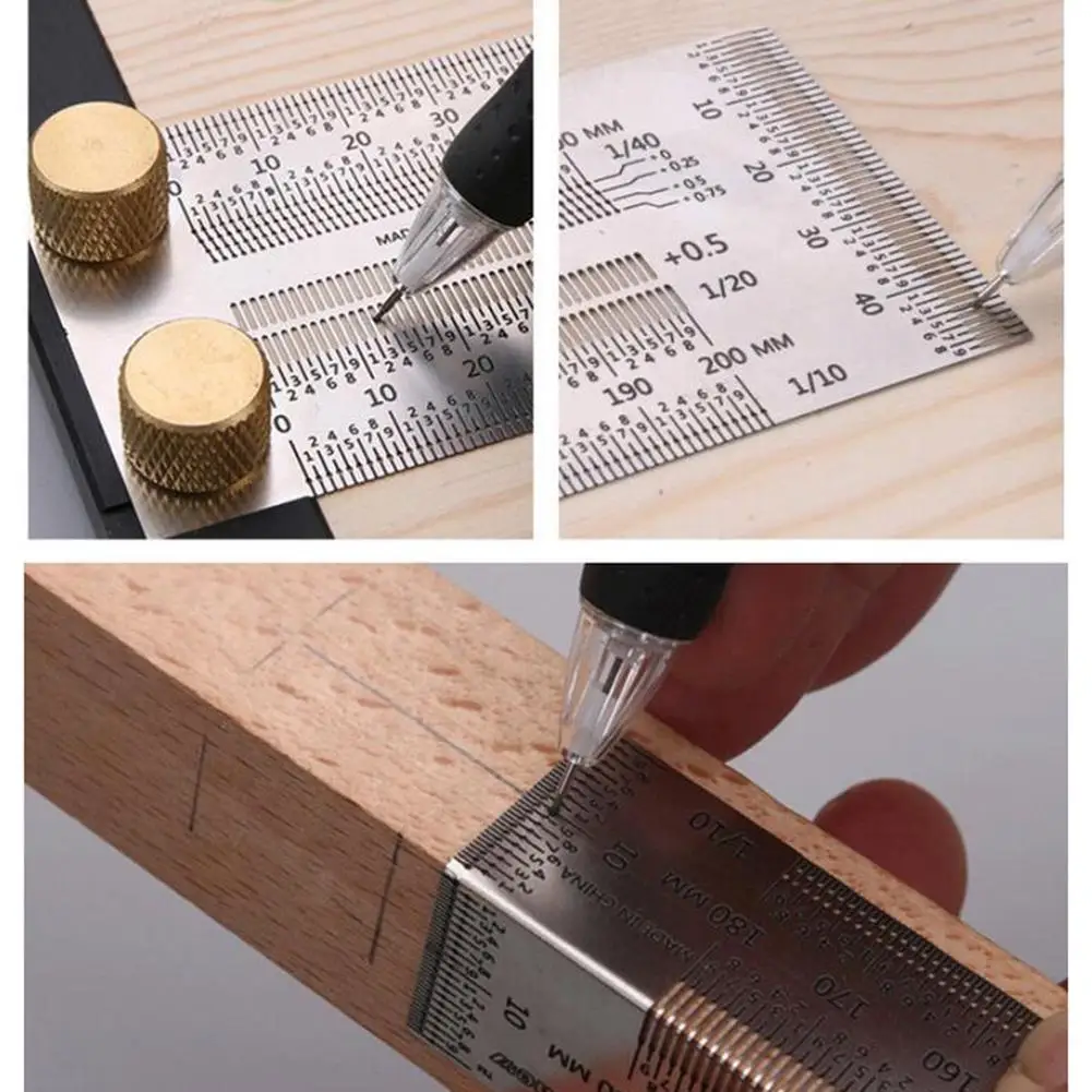 

High-precision Scale Ruler T-type Hole Stainless Woodworking Scribing Mark Line Gauge Carpenter Measuring gauge Tool esquadro