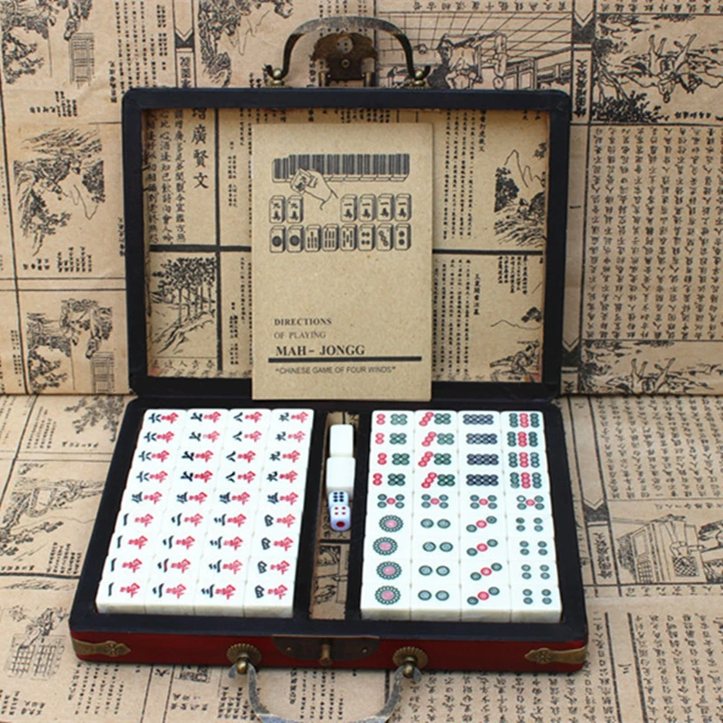 New Mini Chinese Toy Antique Mahjong Games Entertainment With English Instruction Four Wind Board Game Wooden Box  Mah-jong