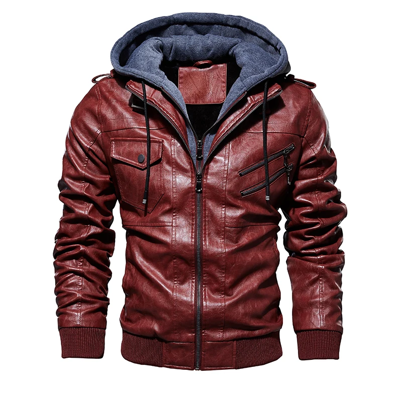 astounding  Mens PU Jackets Outwear Leather Hooded Biker Coat Men 2019 Cool Motorcycle Jacket Male Winter Autum