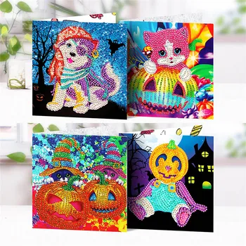 

New Arrival Halloween Diamond Painting Cards Diamond Embroidery Cat Greeting Postcards Diamond Mosaic Art Kits