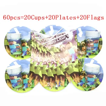 

Hot Mining Pixel Game Theme 30Pcs/60Pcs Paper Cups Wedding Birthday Party Plates Flags Decoration Party Supplies Favors Show